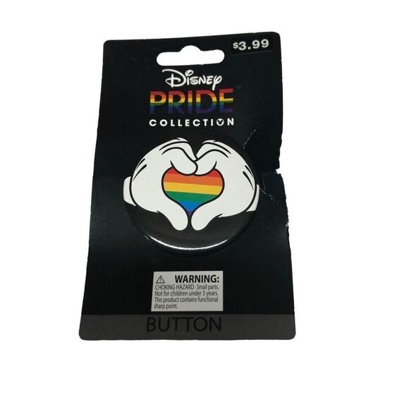 Disney Exclusive Pride Collection Mickey Mouse Rainbow Heart Hands Button Pin - Picture 1 of 2